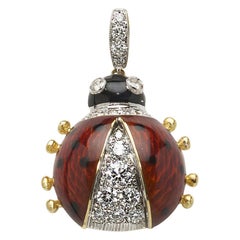 Red Enamel and Diamond Ladybird Pendant