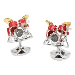 Red Enamel and Sterling Silver Drum Cufflinks