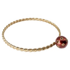 Bracciale Bangle con smalto rosso e diamante intrecciato Charm placcato oro Dauphin