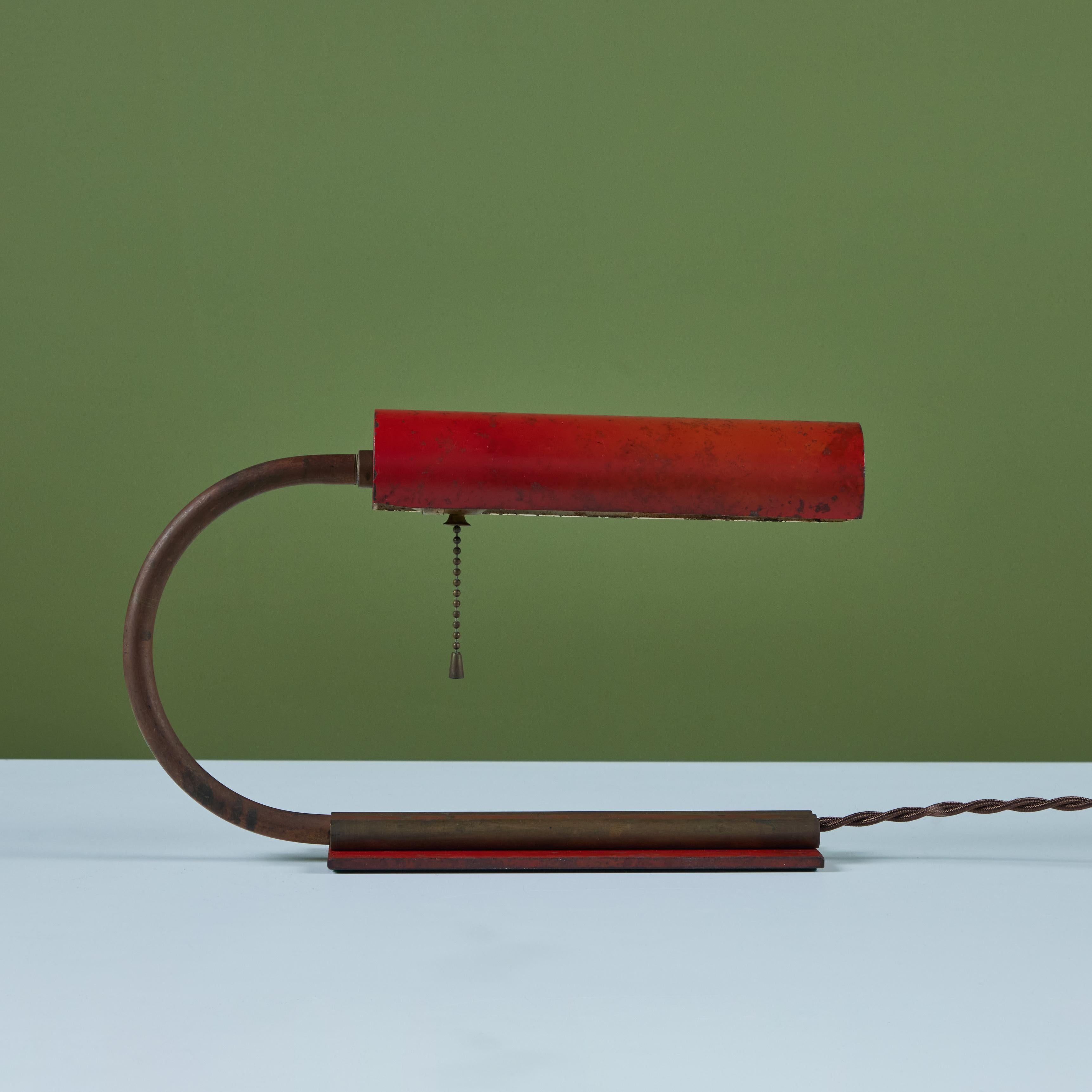 American Red Enamel Desk Lamp in the Style of Gilbert Rohde For Sale