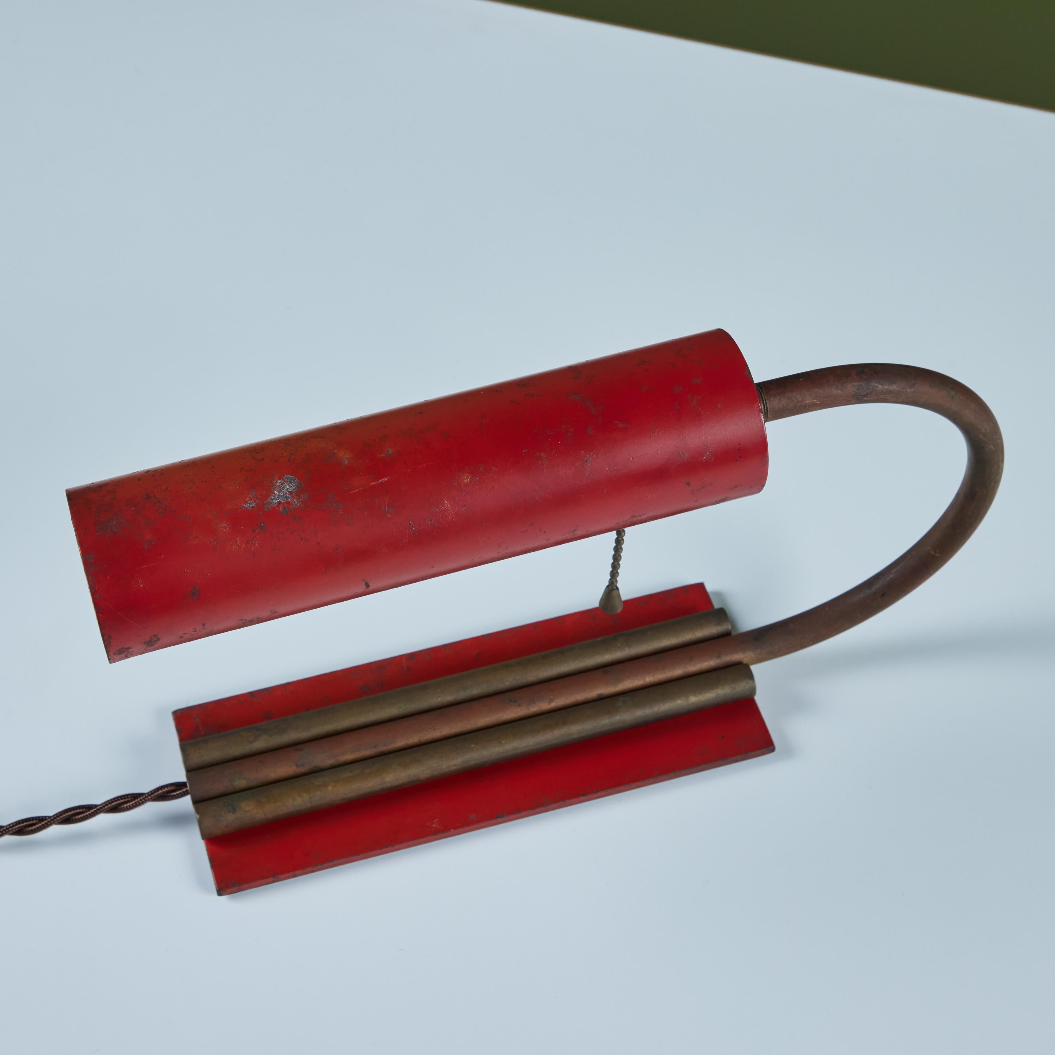 Mid-20th Century Red Enamel Desk Lamp in the Style of Gilbert Rohde For Sale