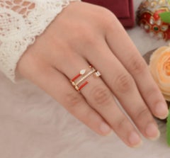 Red Enamel Diamond 14 Karat Gold Ring