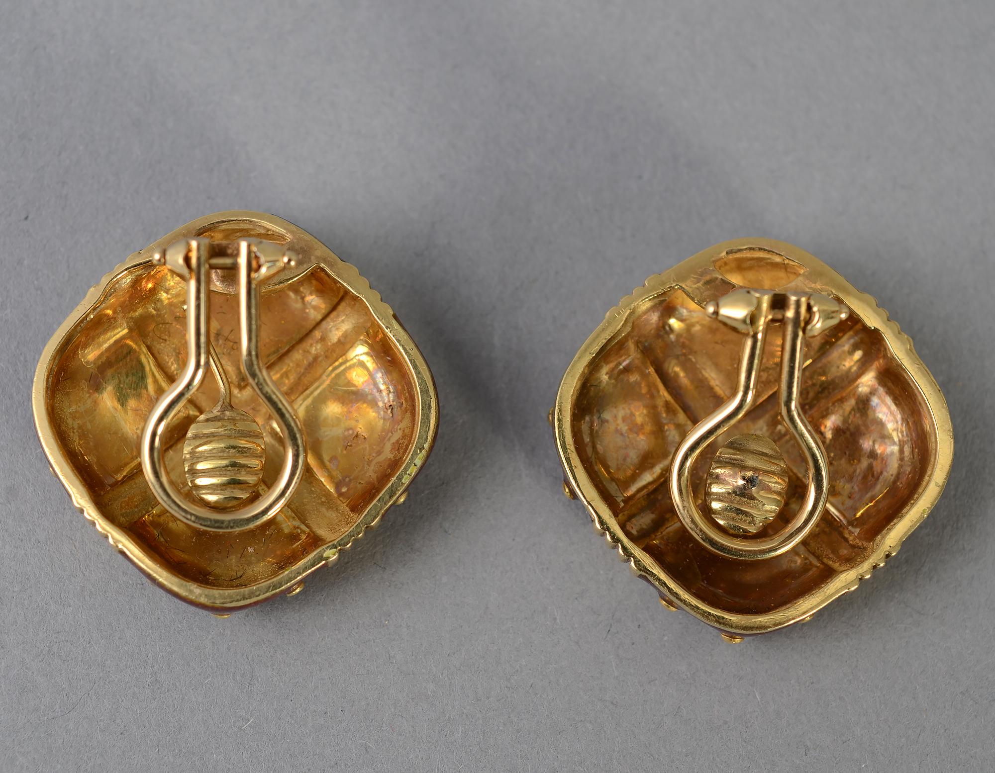 Modern Red Enamel Gold Earrings For Sale