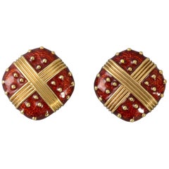 Red Enamel Gold Earrings