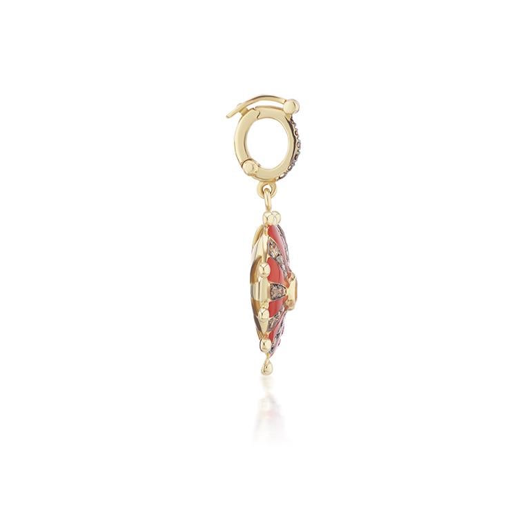 Contemporary Red Enamel Heart pendant with Citrine and Brown Diamonds For Sale
