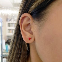 Red Enamel Heart Studs Petite Earring Stack 14K Gold Contemporary Love