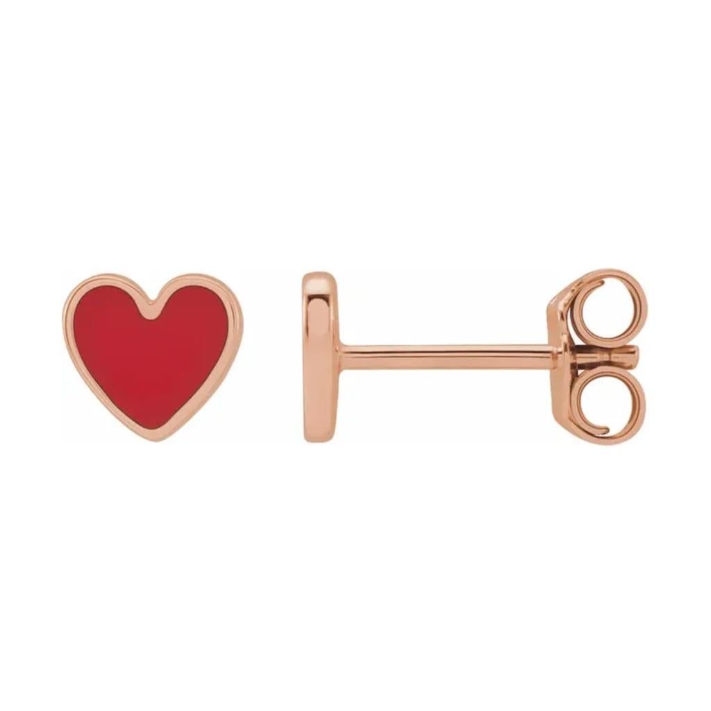 Red Enamel Heart Studs Petite Earring Stack 14K Gold Contemporary Love For Sale 1