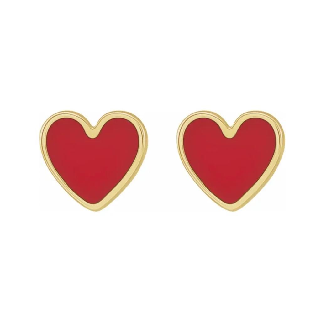 Red Enamel Heart Studs Petite Earring Stack 14K Gold Contemporary Love For Sale 2