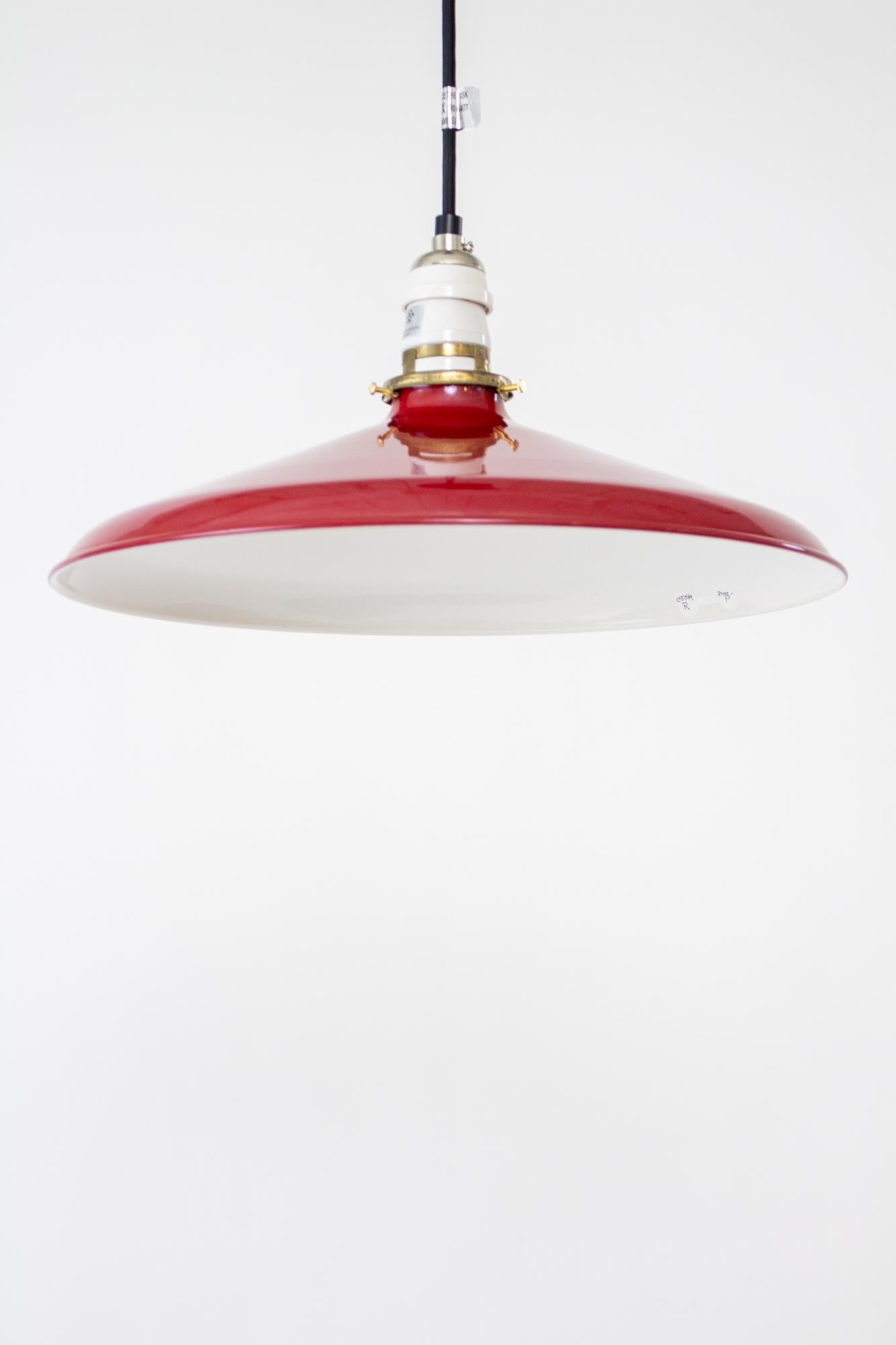 Red Enamel Industrial Pendant In Excellent Condition For Sale In Canton, MA