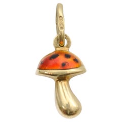 Retro Toadstool Mushroom Enamel 14K Gold Charm Pendant