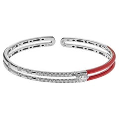 Bracelet double en or blanc émaillé rouge et diamants