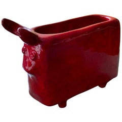 Retro Red Enameled Ceramic Vase "Le Taureau", Cloutier Freres, circa 1950s, France