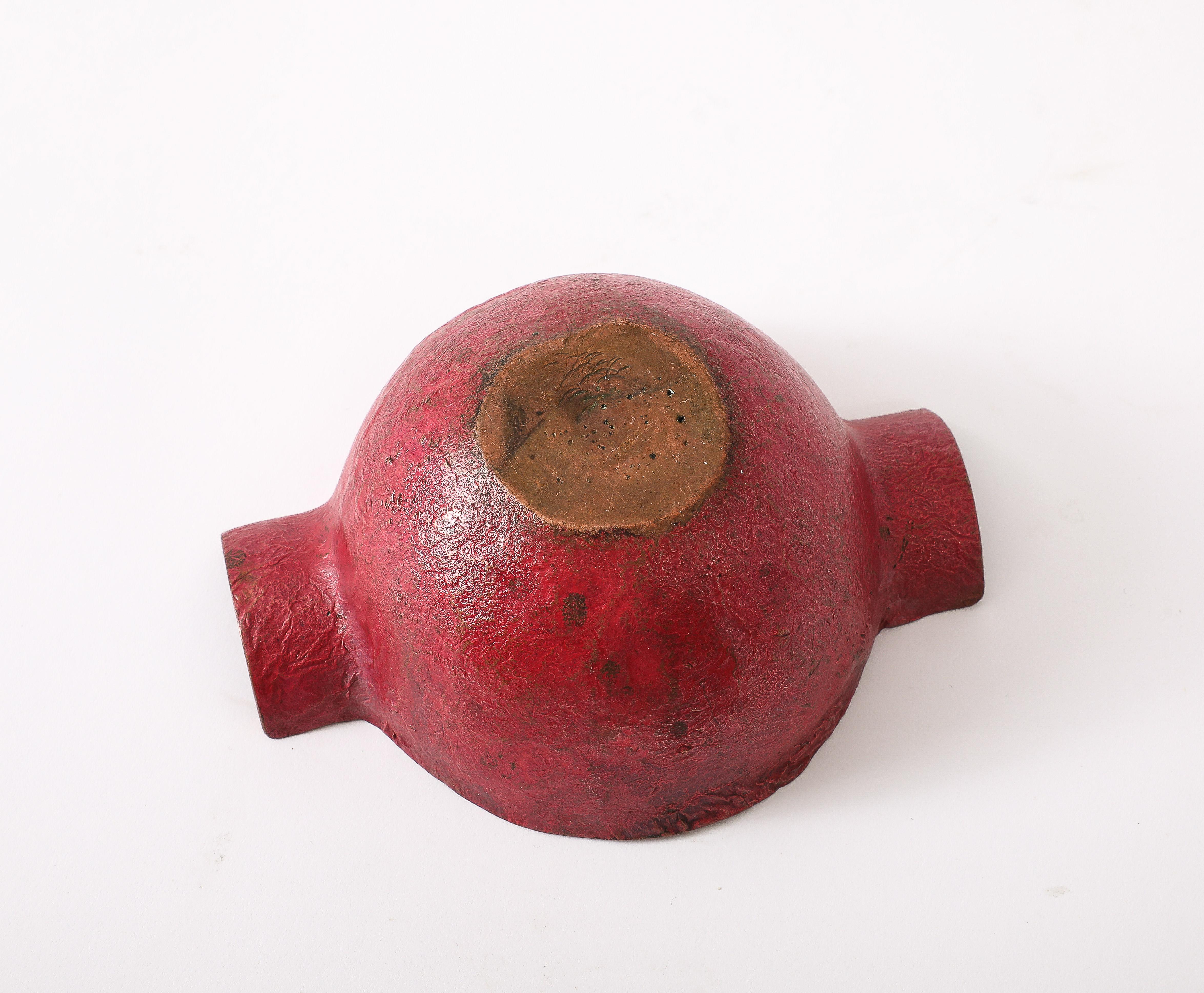 Ciotola in rame massiccio smaltato rosso, USA, anni '50 1