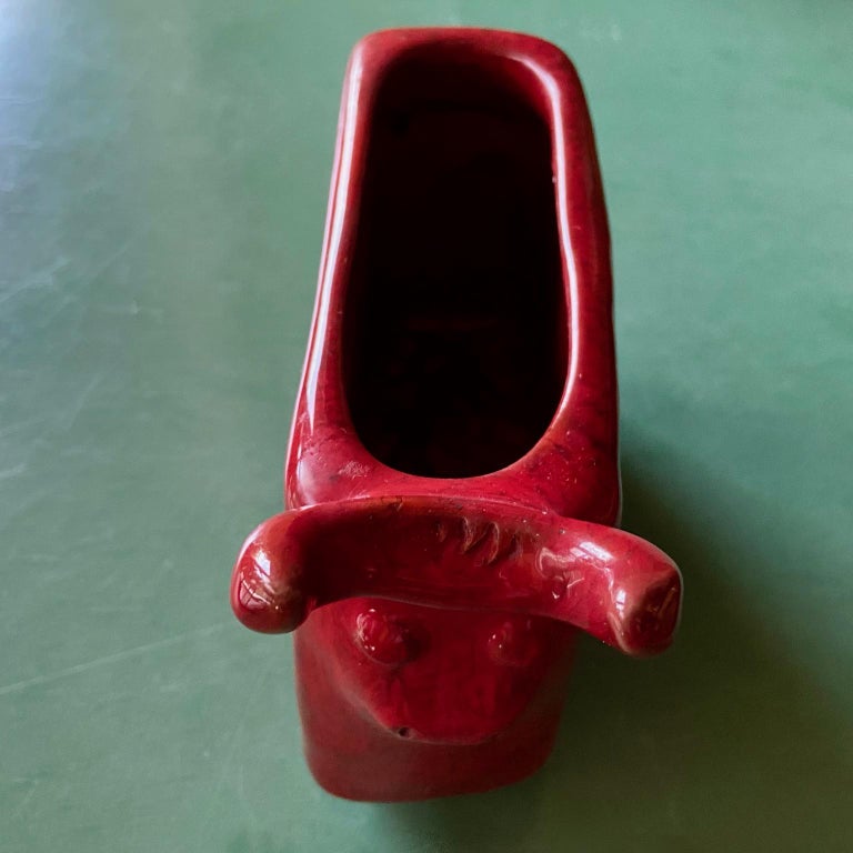 Red Enameled Ceramic Vase 