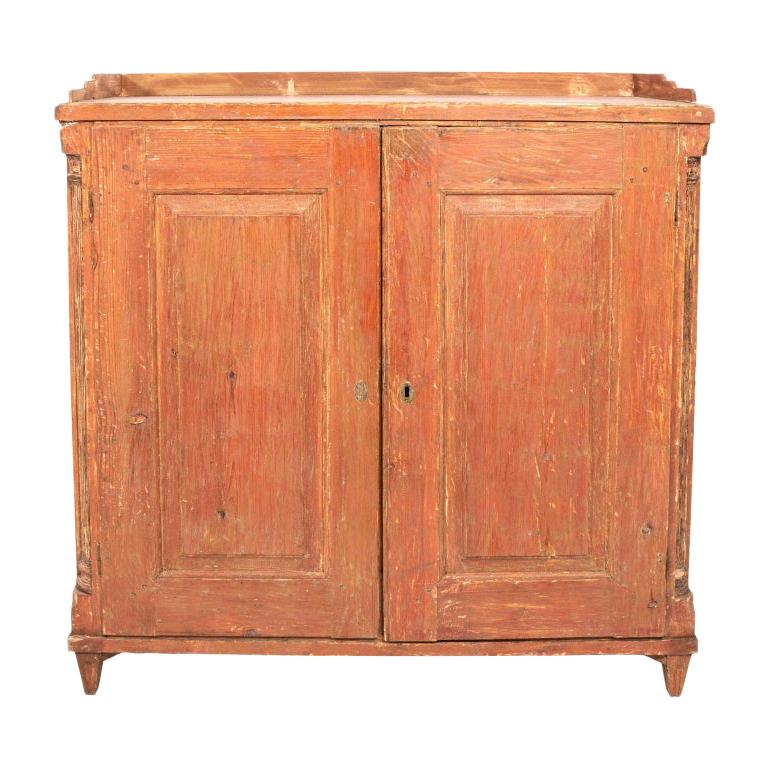 Antique English Country Buffet Cabinet with Original Red Paint For Sale