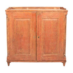Antique English Country Buffet Cabinet with Original Red Paint