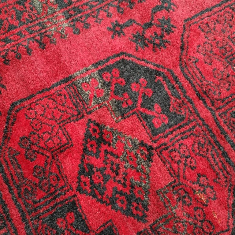 Red Ersari Rug Hallway Stairway Runner Vintage Bokhara Hand Knotted Semi Antique For Sale 2