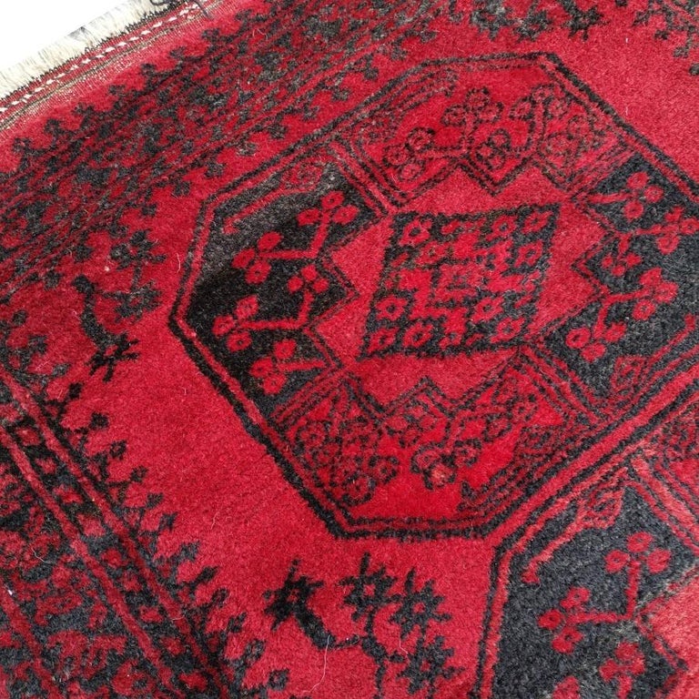 Red Ersari Rug Hallway Stairway Runner Vintage Bokhara Hand Knotted Semi Antique For Sale 4