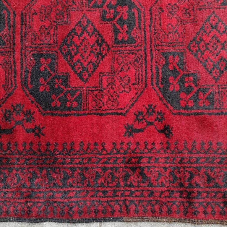Red Ersari Rug Hallway Stairway Runner Vintage Bokhara Hand Knotted Semi Antique For Sale 5
