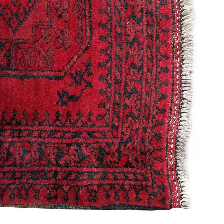Red Ersari Rug Hallway Stairway Runner Vintage Bokhara Hand Knotted Semi Antique For Sale 6