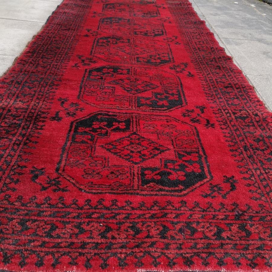 Red Ersari Rug Hallway Stairway Runner Vintage Bokhara Hand Knotted Semi Antique 7