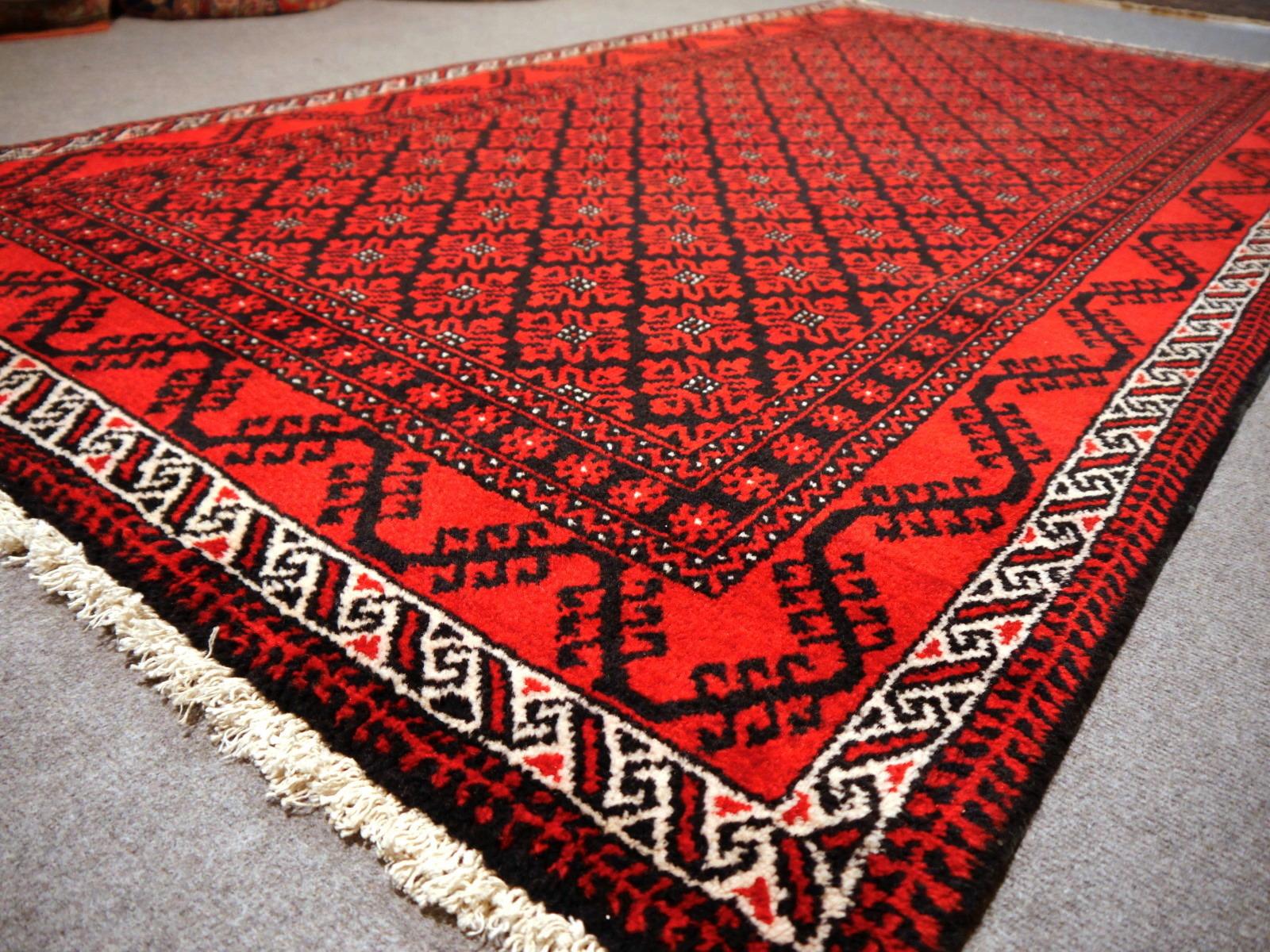 Roter Ersari-Teppich für den Flur, Vintage Bokhara, handgeknüpft, halb antik (Stammeskunst) im Angebot