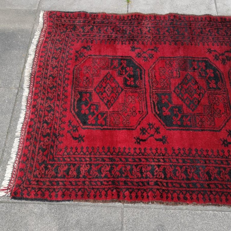 Afghan Red Ersari Rug Hallway Stairway Runner Vintage Bokhara Hand Knotted Semi Antique For Sale