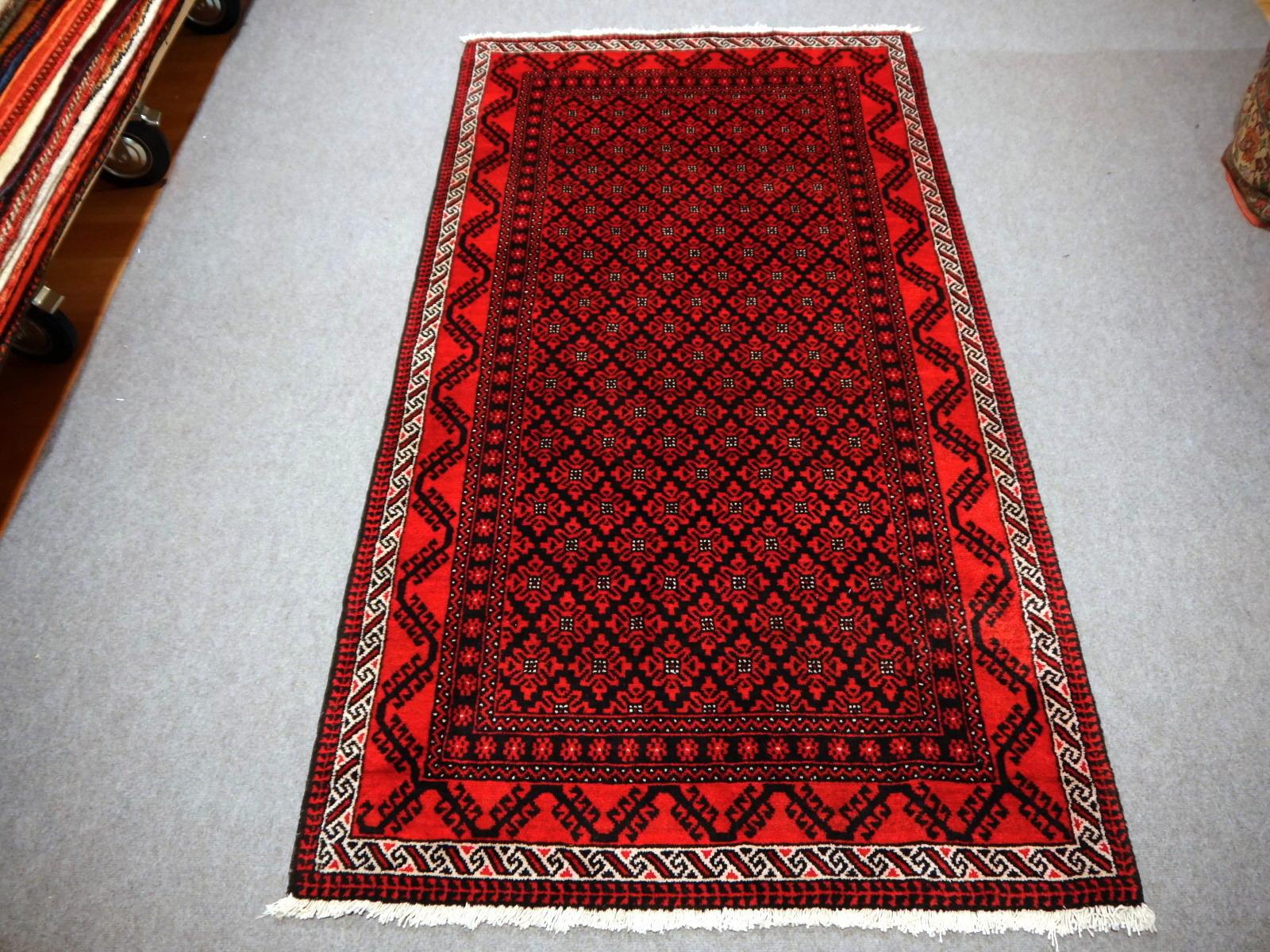 Roter Ersari-Teppich für den Flur, Vintage Bokhara, handgeknüpft, halb antik (Afghanisch) im Angebot
