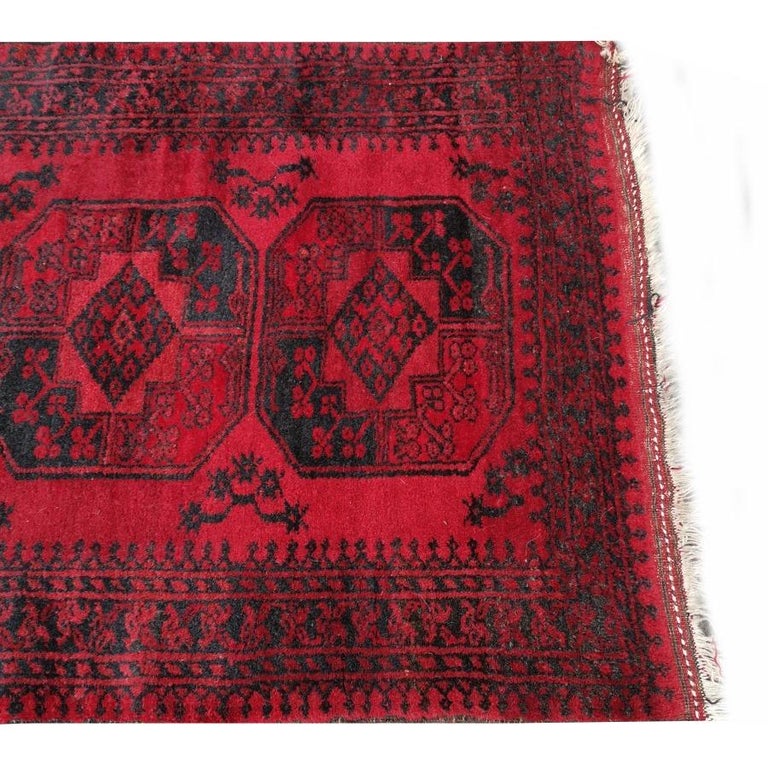 Wool Red Ersari Rug Hallway Stairway Runner Vintage Bokhara Hand Knotted Semi Antique For Sale