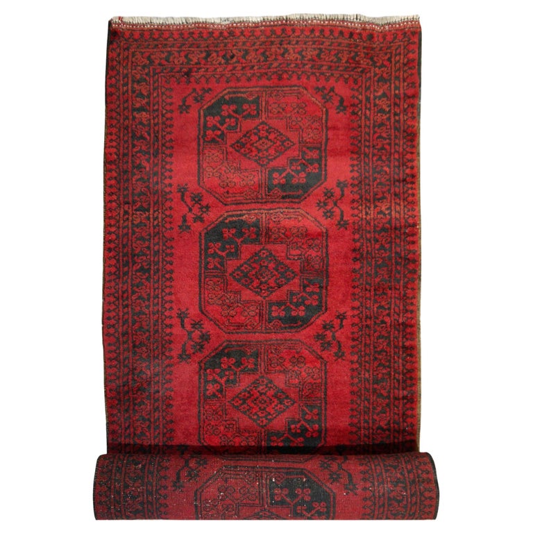 Red Ersari Rug Hallway Stairway Runner Vintage Bokhara Hand Knotted Semi Antique For Sale