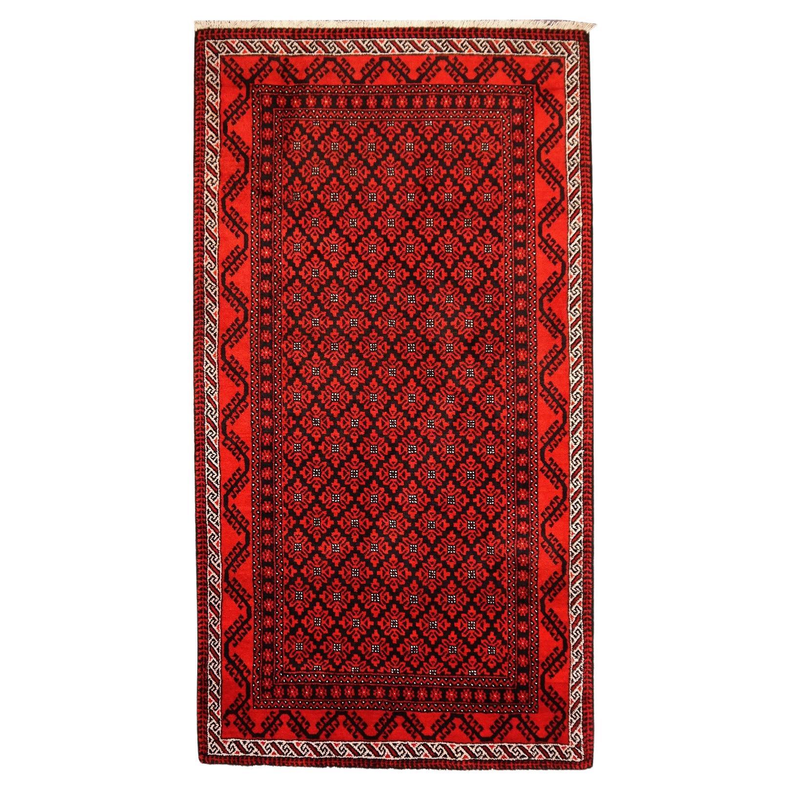 Roter Ersari-Teppich für den Flur, Vintage Bokhara, handgeknüpft, halb antik im Angebot