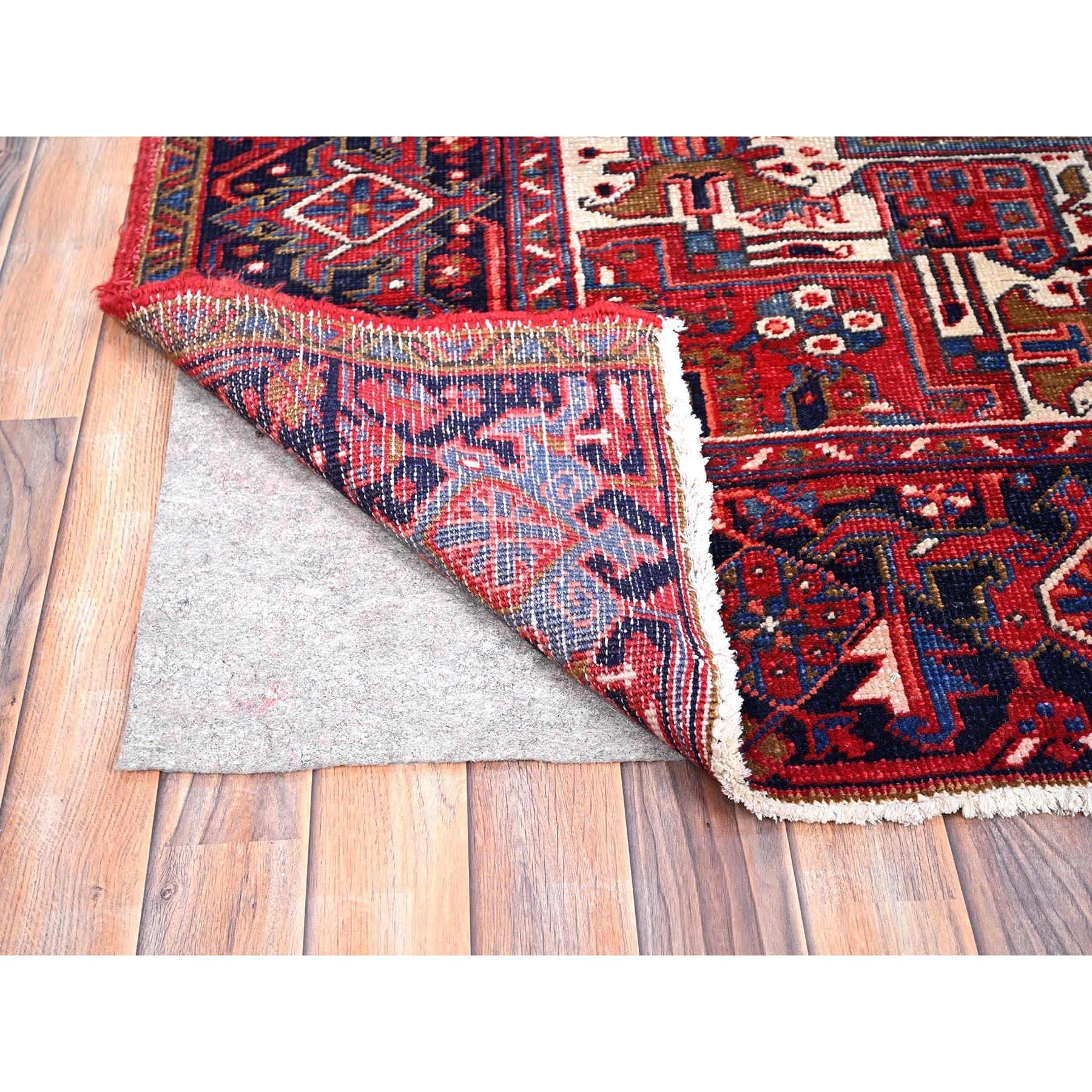 Red Evenly Worn Distressed Feel Pure Wool Vintage Persian Heriz Hand Knotted Rug In Good Condition For Sale In Carlstadt, NJ