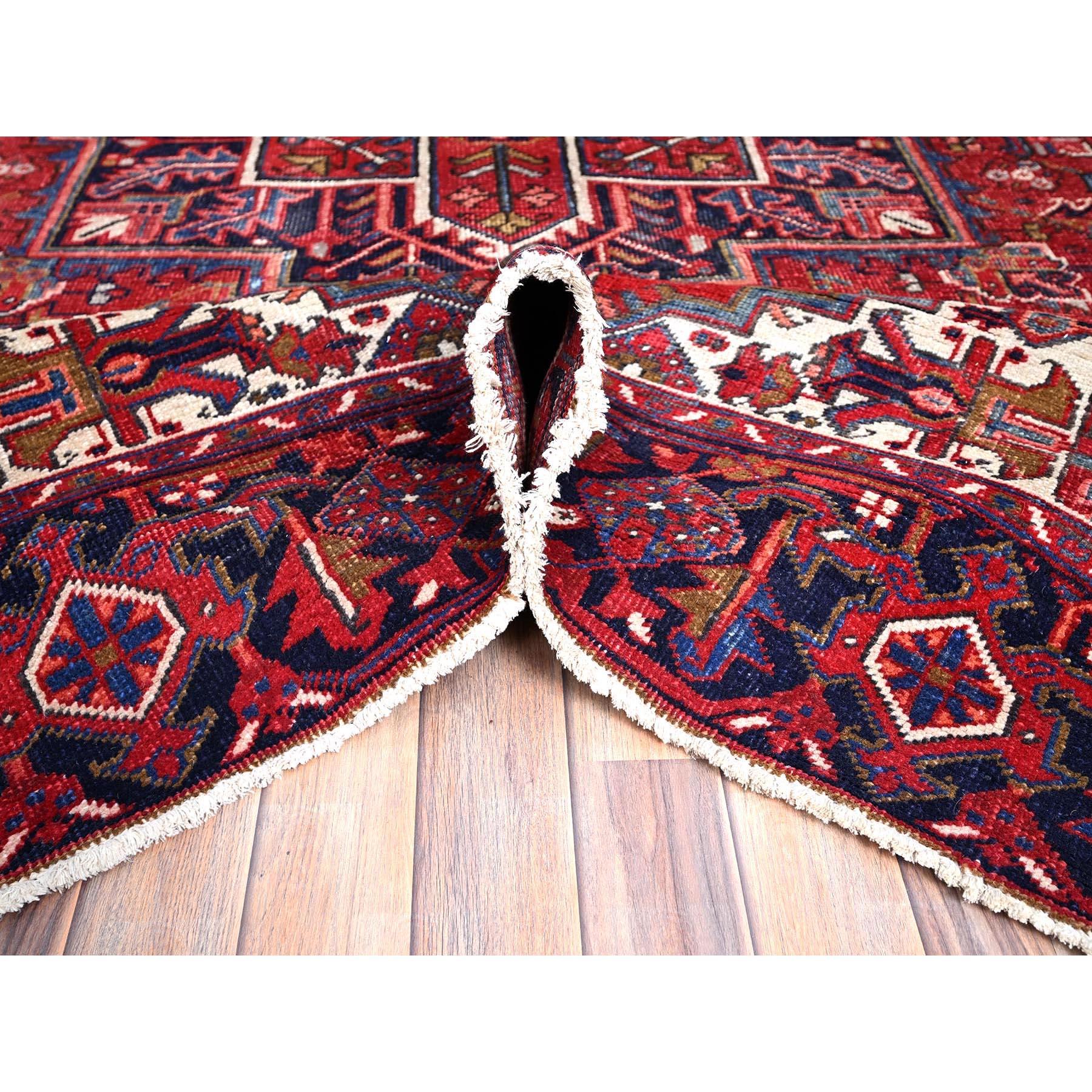 Mid-20th Century Red Evenly Worn Distressed Feel Pure Wool Vintage Persian Heriz Hand Knotted Rug For Sale