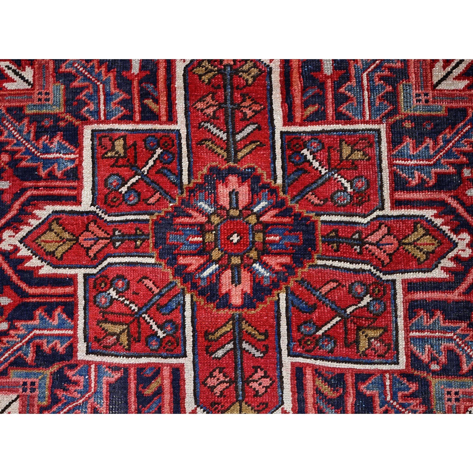 Red Evenly Worn Distressed Feel Pure Wool Vintage Persian Heriz Hand Knotted Rug For Sale 3