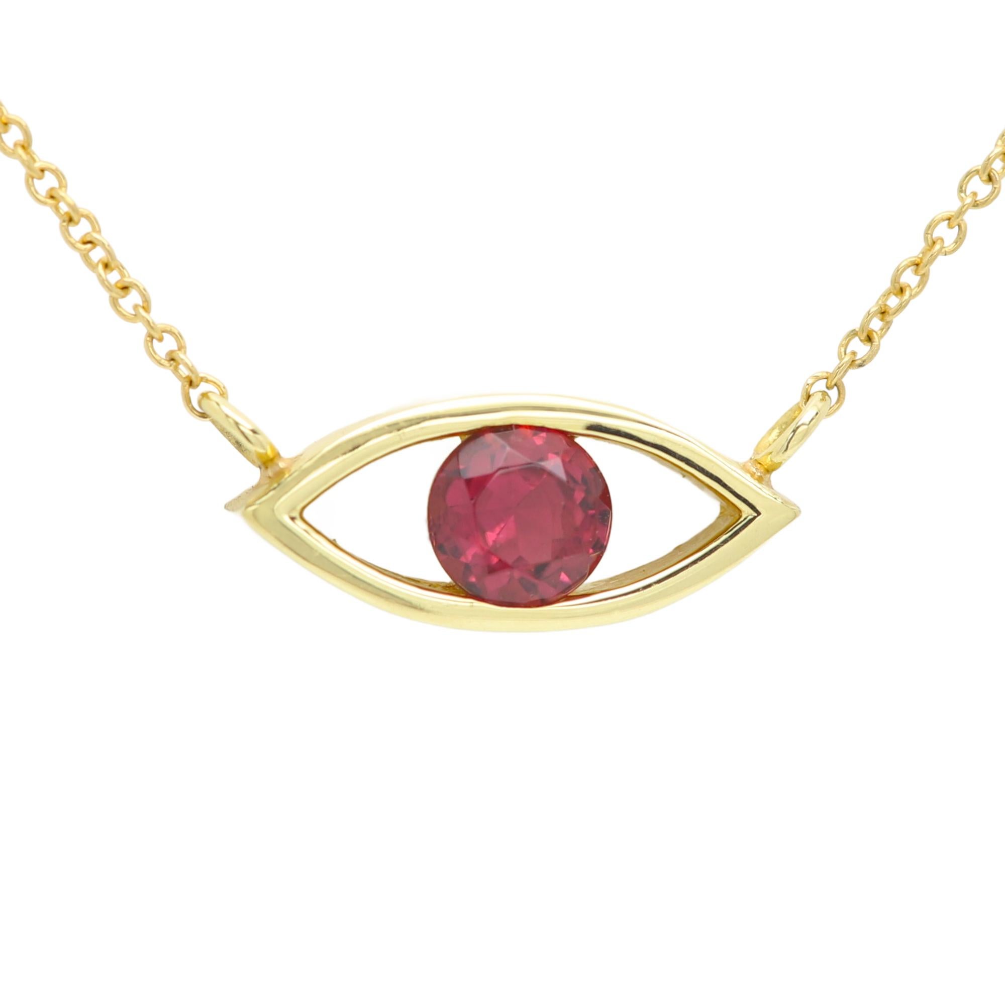 Colgante de Oro Amarillo de 18 Kilates con Rubelita Roja Mal de Ojo Buena Suerte Gema Roja en venta 6
