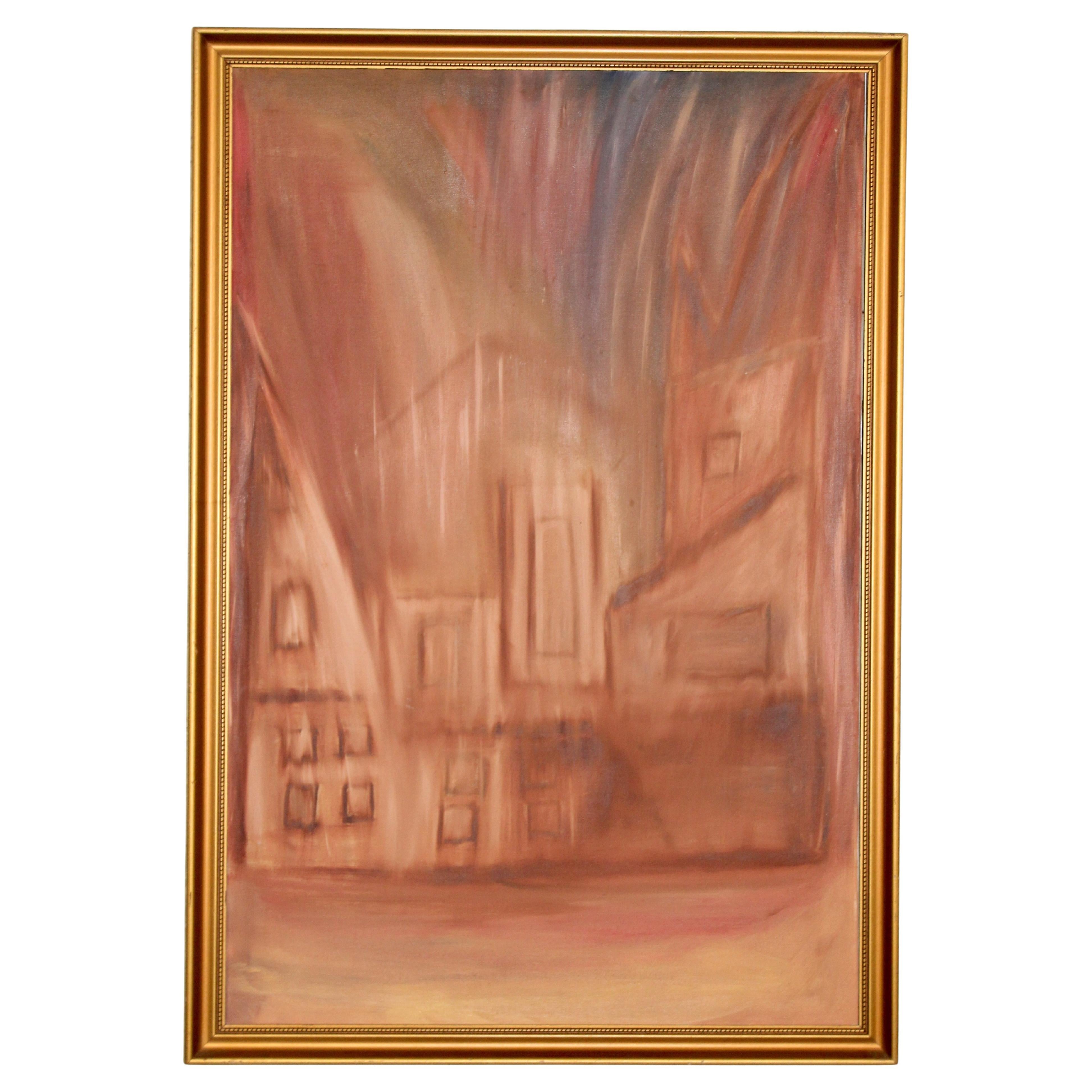 Red Expressionist Painting of Town