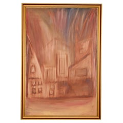 Red Expressionist Painting of Town