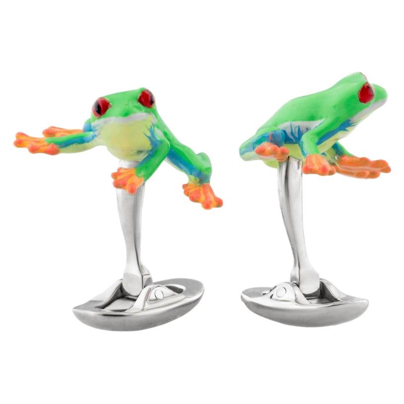 Red-Eyed Poisonous Frog Cufflinks in Hand-enameled Silver by Fils Unique
