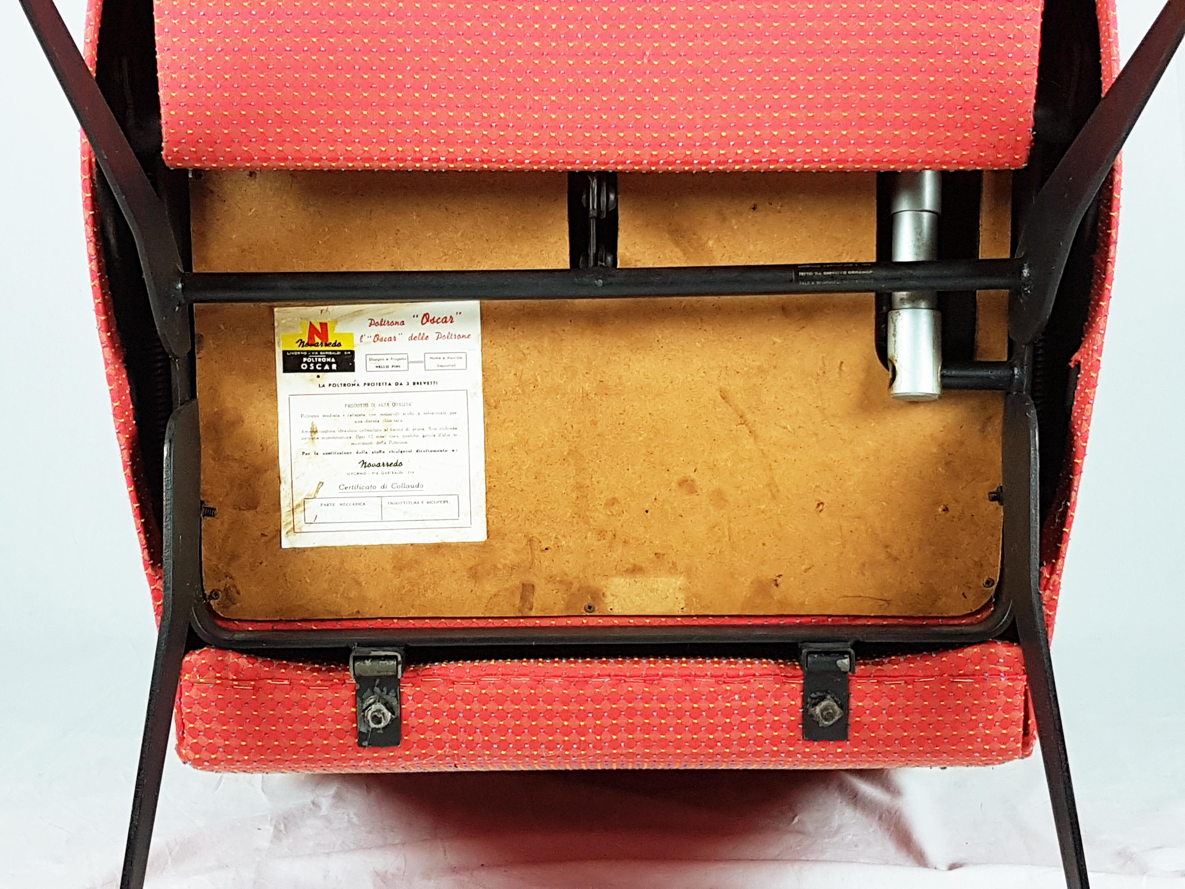 Rechteckiger Sessel Oscar aus rotem Stoff und schwarzem Metall von N. Pini für Novarredo, 1959 im Angebot 3