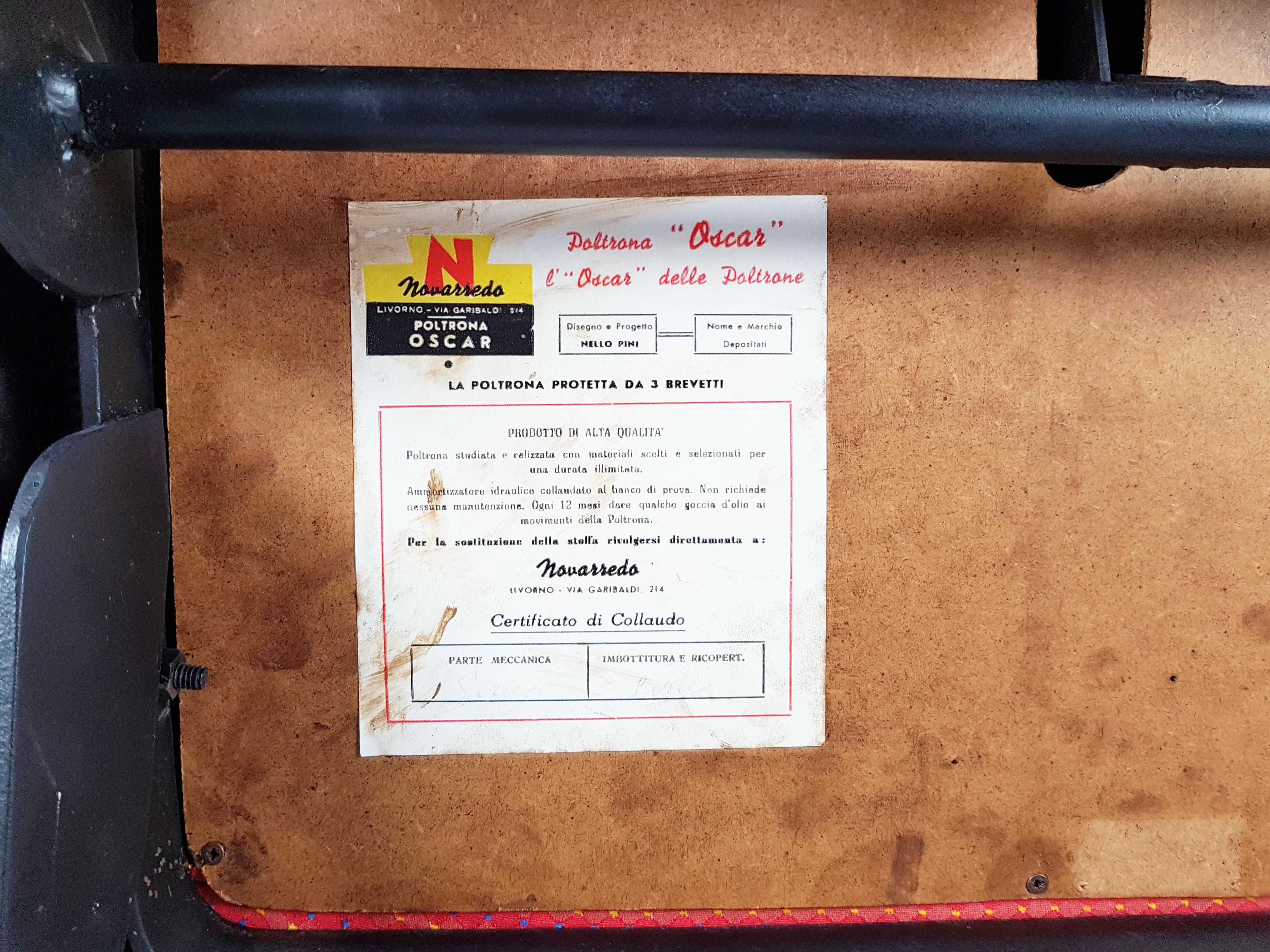 Rechteckiger Sessel Oscar aus rotem Stoff und schwarzem Metall von N. Pini für Novarredo, 1959 im Angebot 4