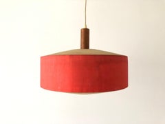 Red Fabric & Textured Plexiglass Shade Ceiling Lamp by Temde, 1960s, Germany