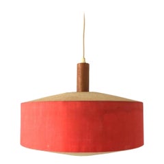 Red Fabric & Textured Plexiglass Shade Ceiling Lamp by Temde, 1960s, Germany