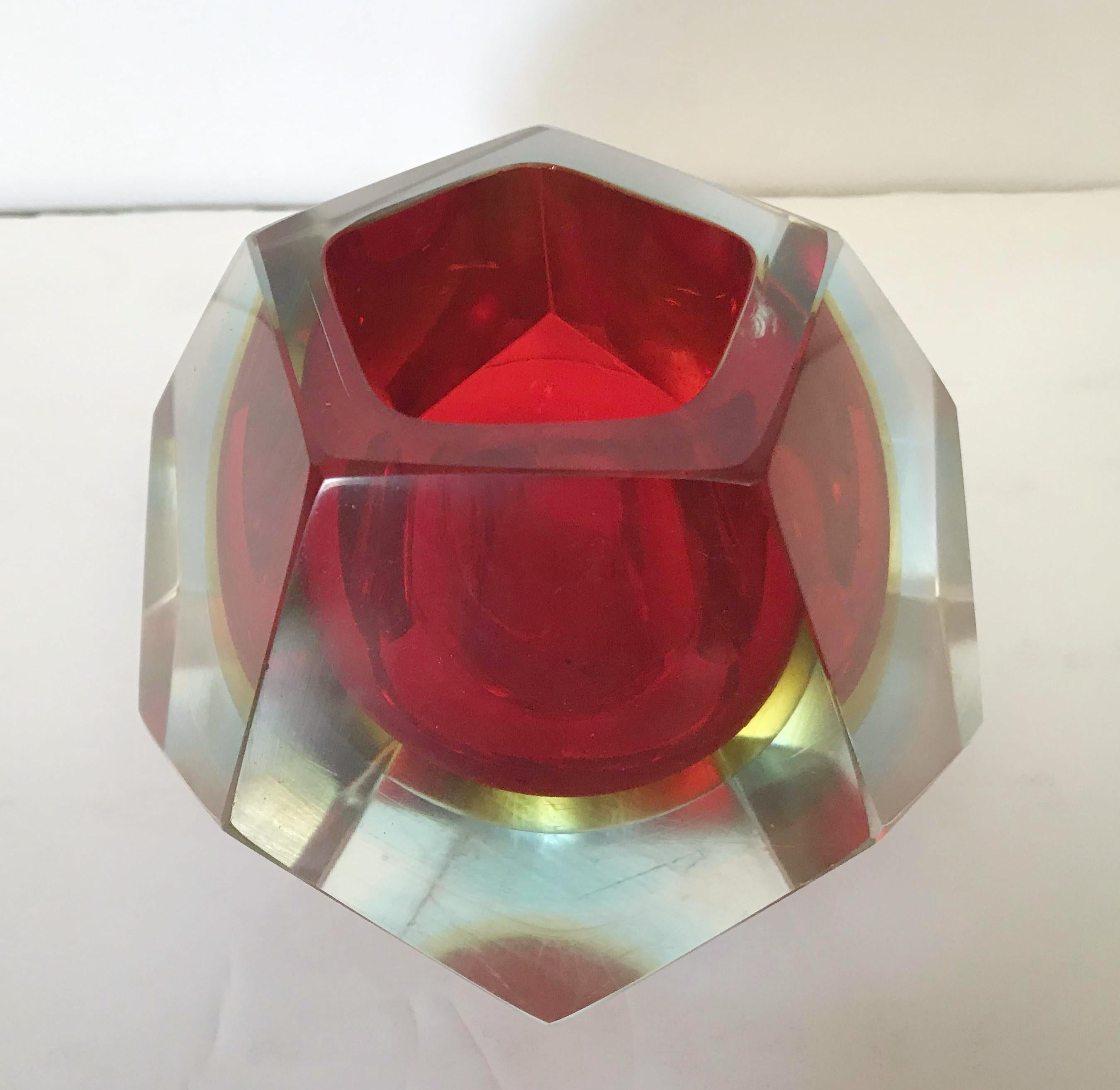 Mid-Century Modern Red Faceted Sommerso Bowl by Mandruzzato FINAL CLEARANCE SALE