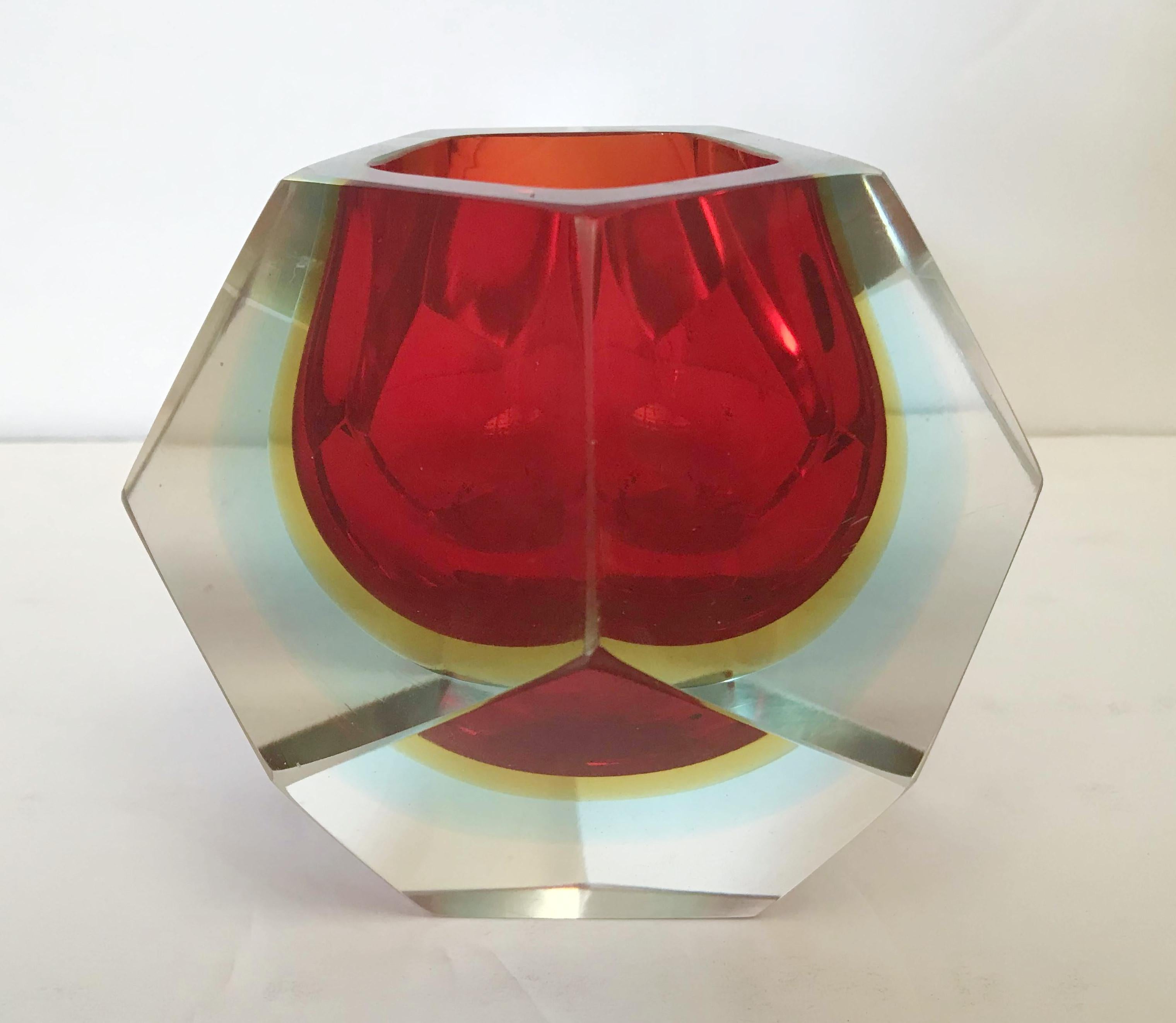 Italian Red Faceted Sommerso Bowl by Mandruzzato FINAL CLEARANCE SALE