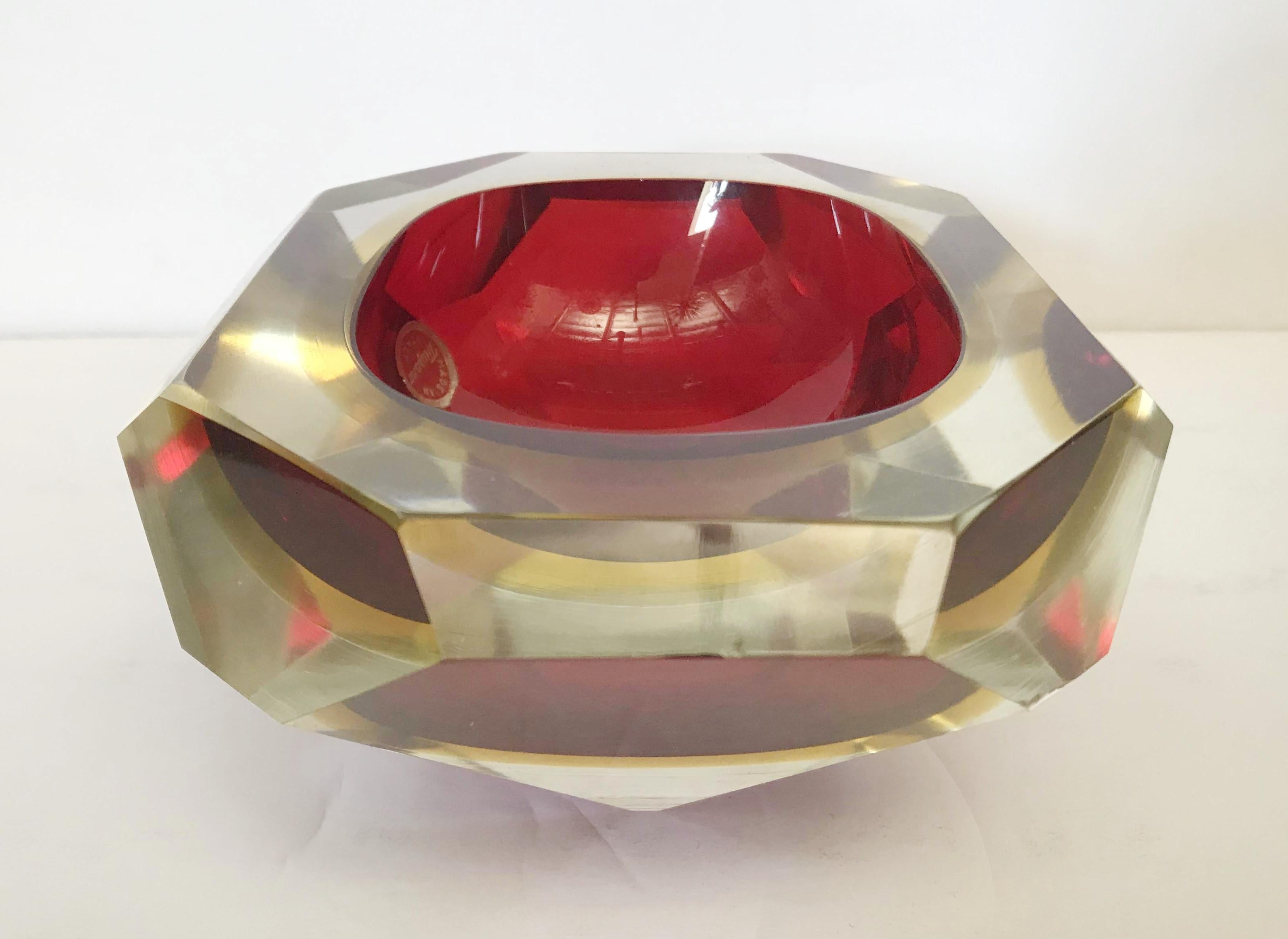 Red Faceted Sommerso Bowl by Mandruzzato FINAL CLEARANCE SALE In Good Condition In Los Angeles, CA