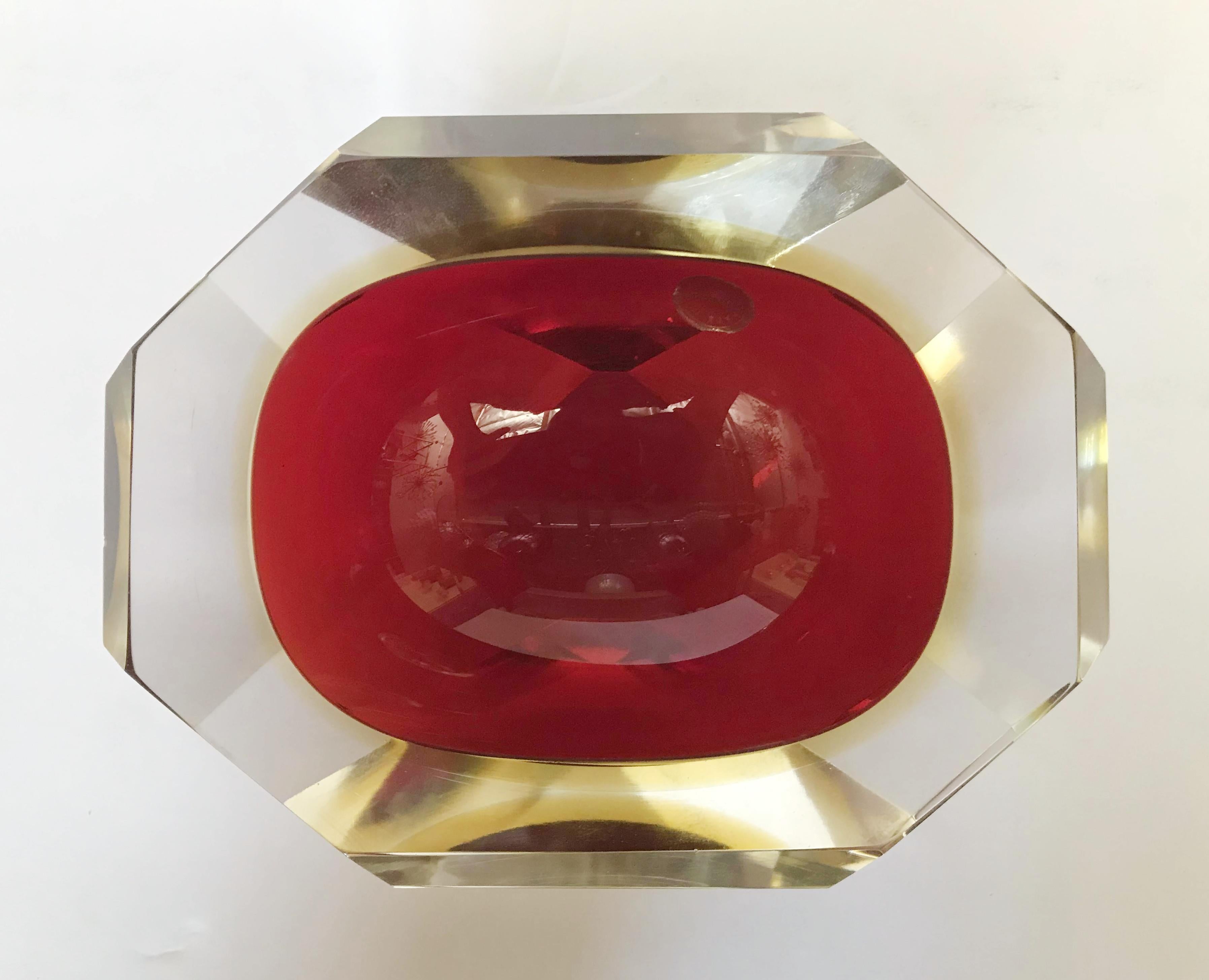 Murano Glass Red Faceted Sommerso Bowl by Mandruzzato FINAL CLEARANCE SALE