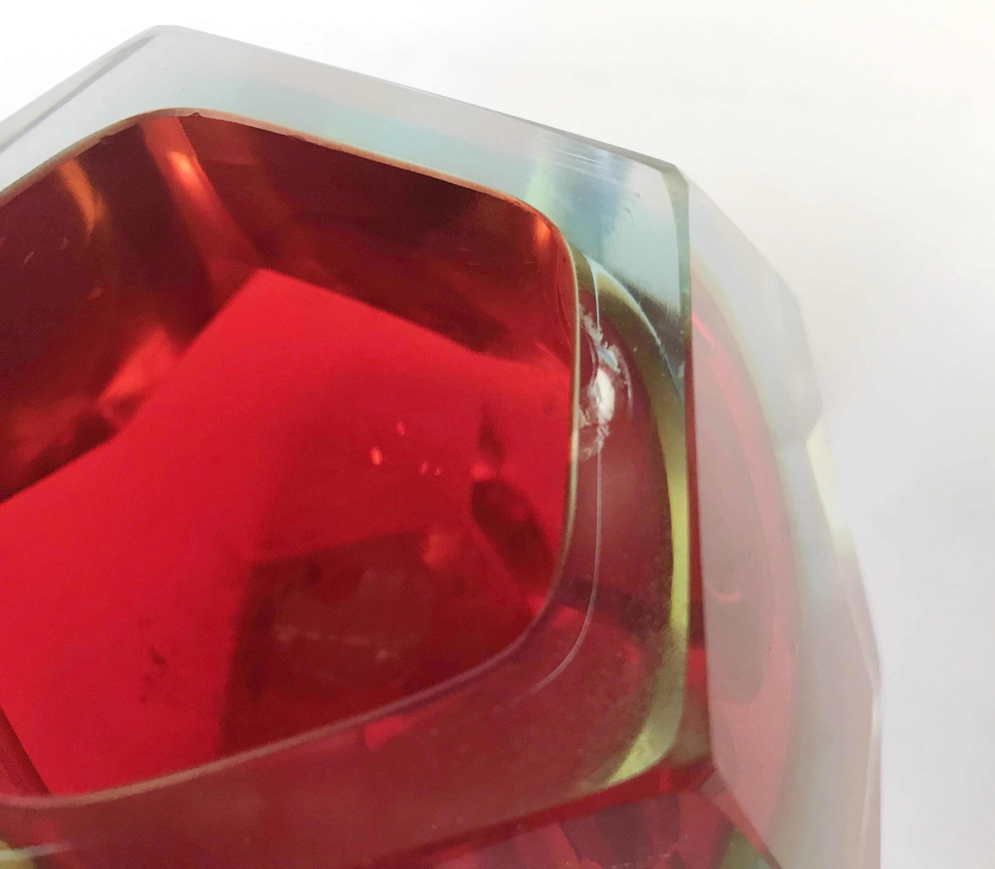 Murano Glass Red Faceted Sommerso Bowl by Mandruzzato FINAL CLEARANCE SALE
