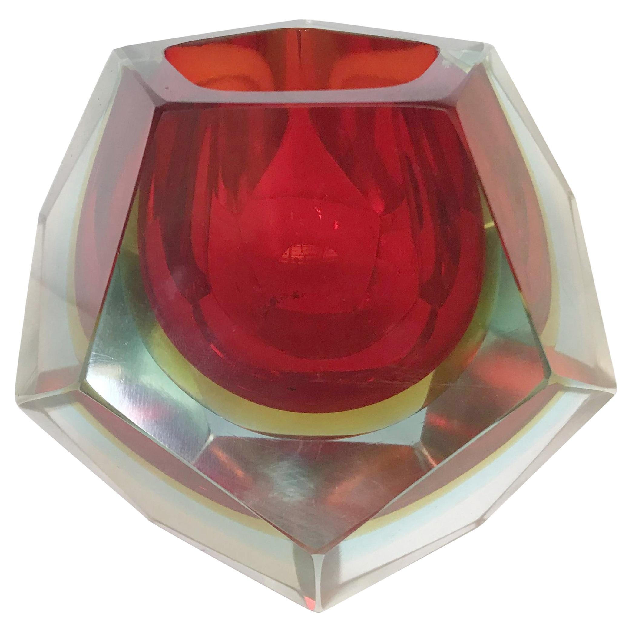 Red Faceted Sommerso Bowl by Mandruzzato FINAL CLEARANCE SALE