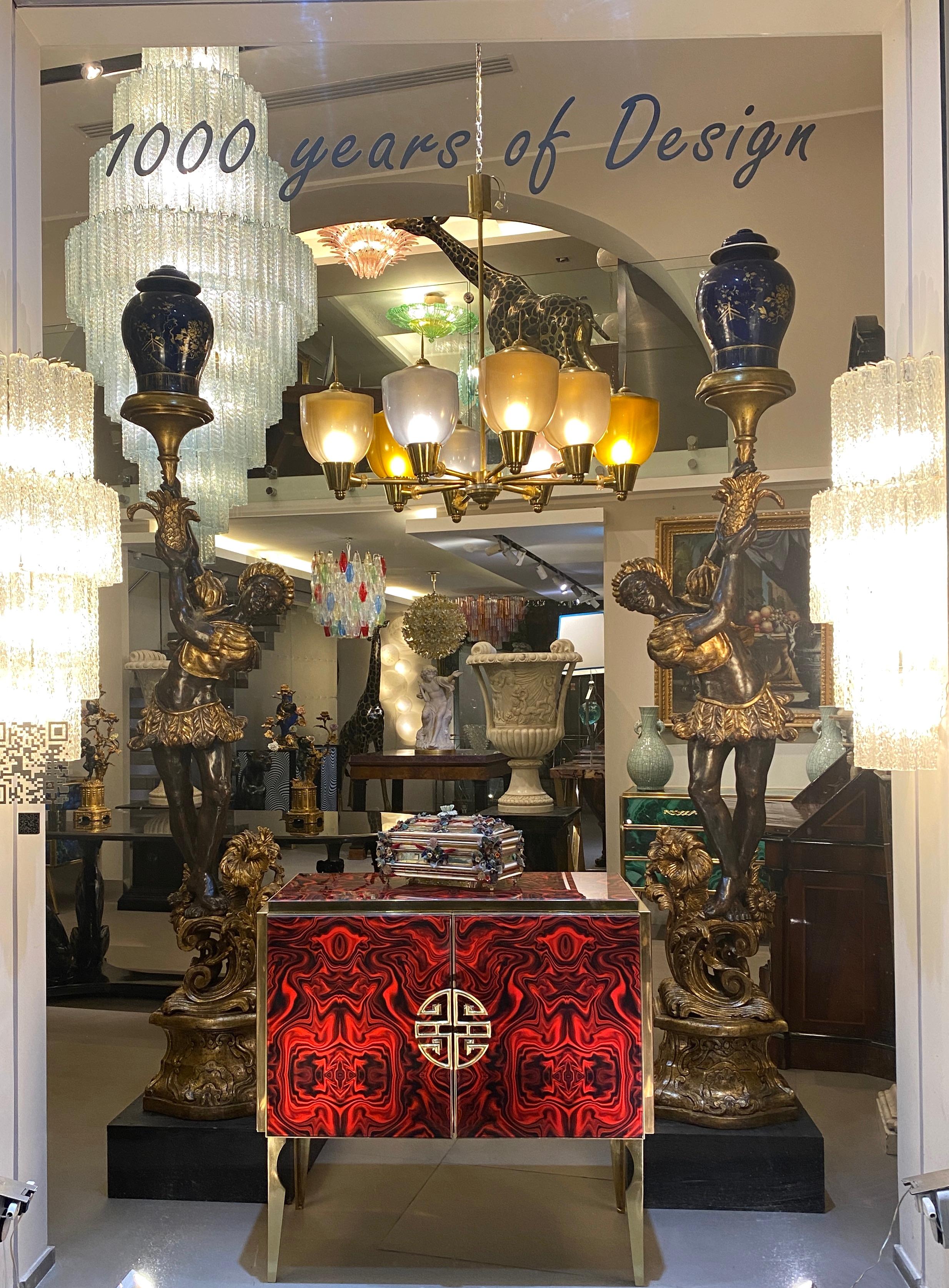 Red Fantasy Glass and Brass Midcentury Style Bar Cabinet For Sale 3