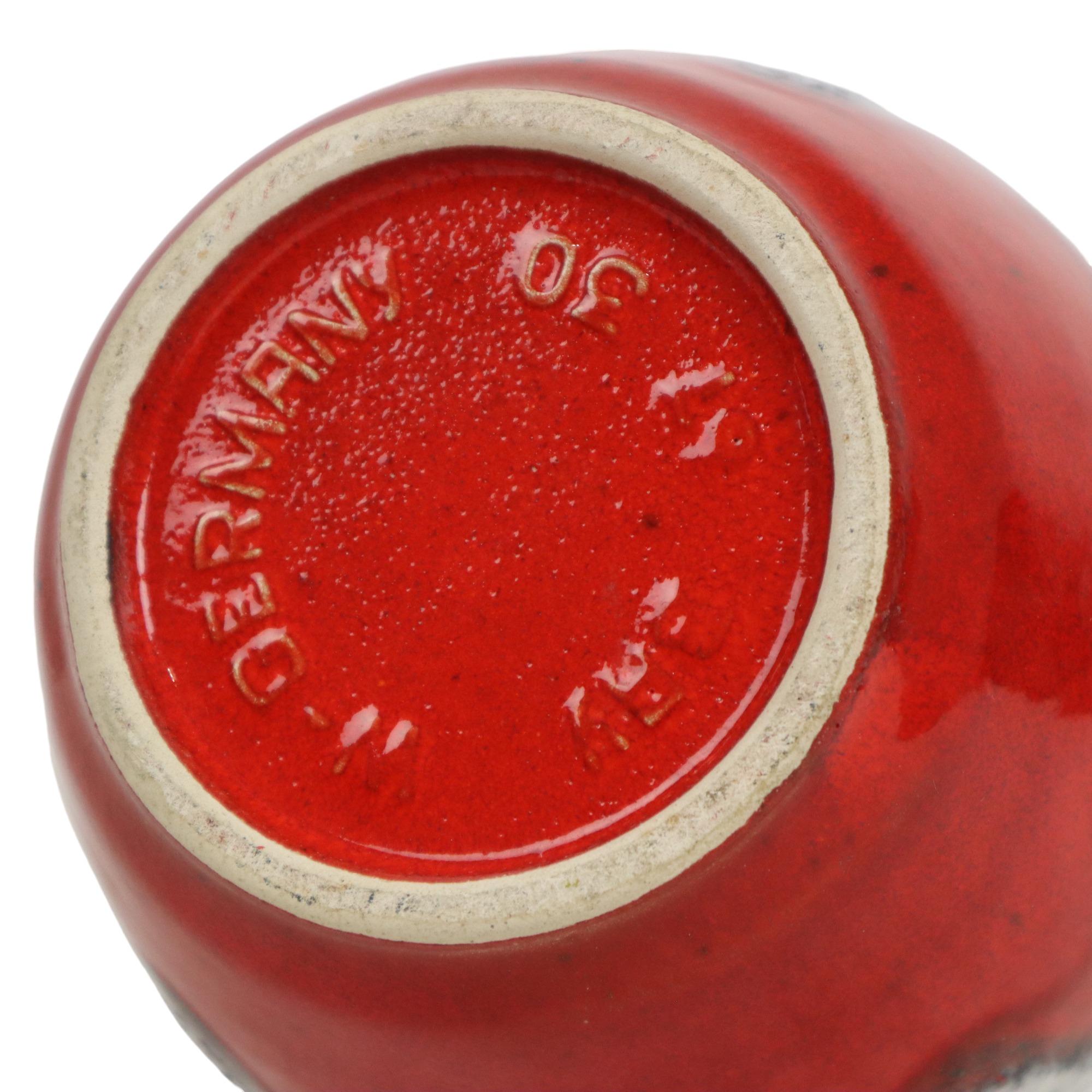 Vase Bay Keramik Allemagne de l'Ouest à motif de lave grasse rouge 67-30 en vente 3